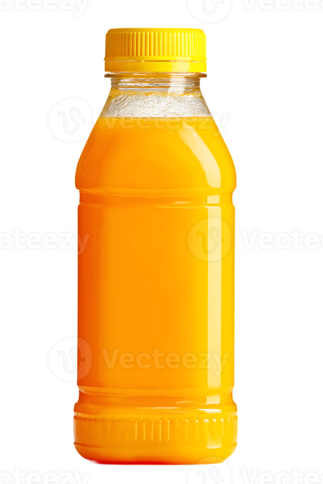Plastic bottle of orange juice clear and transparent background isolated for product png