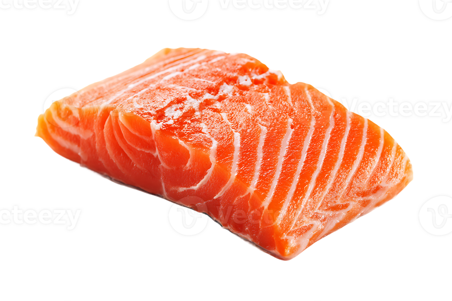 Slice of fresh raw salmon fish meat with transparent background isolated object png