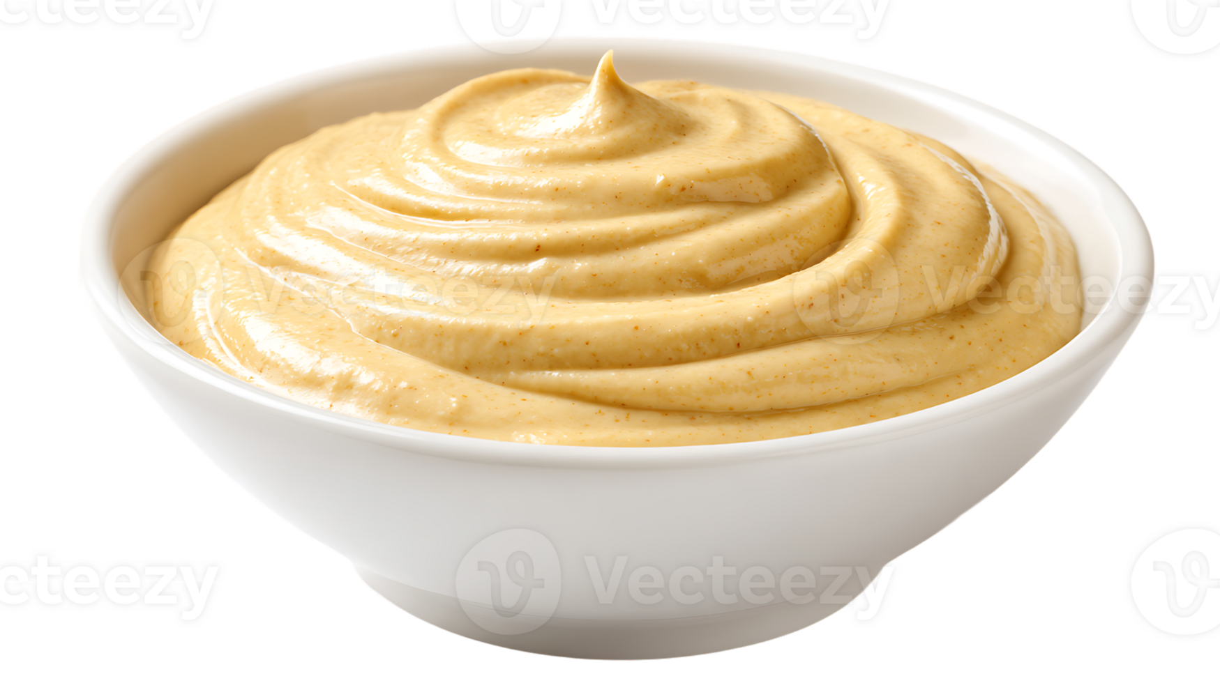 Delicious Creamy Yellow Mustard in White Bowl on Transparent Background Isolated png