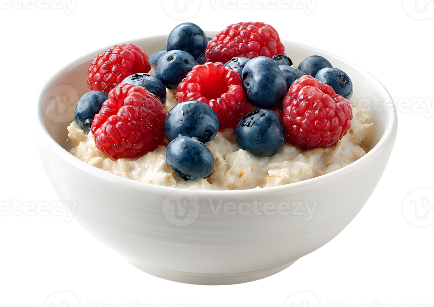 Oatmeal with Berries on White Bowl on Transparent Background Isolated Format png