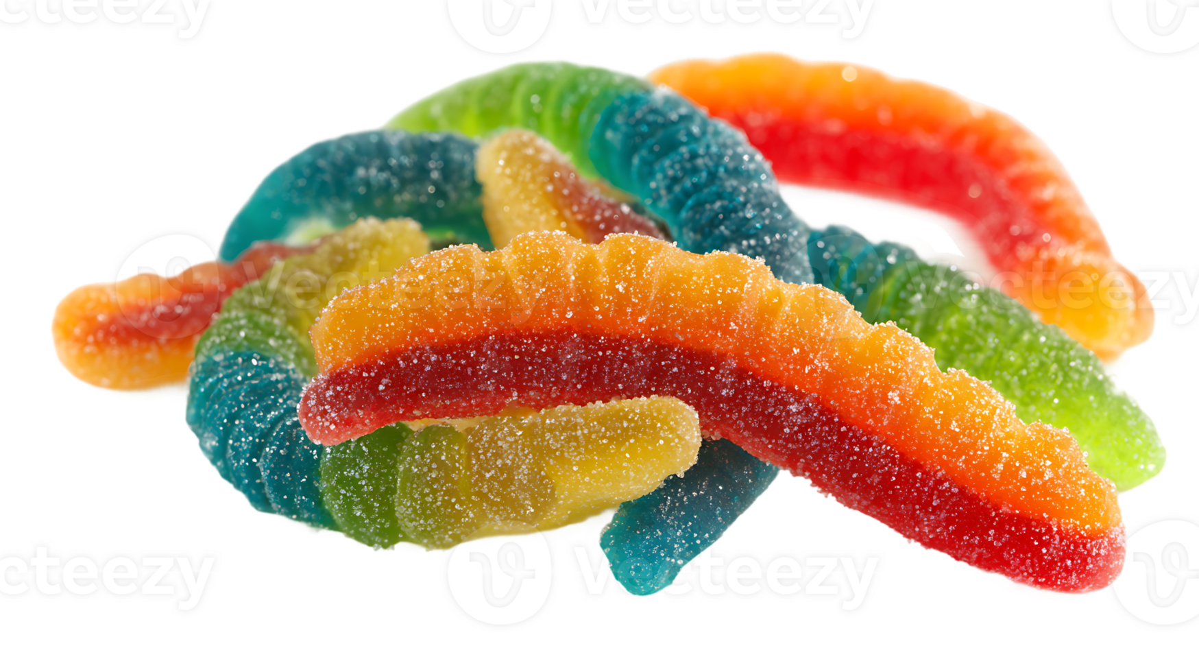 Colorful Sweet Candy Gummy Worms Isolated Transparent Background Food Isolated Background png