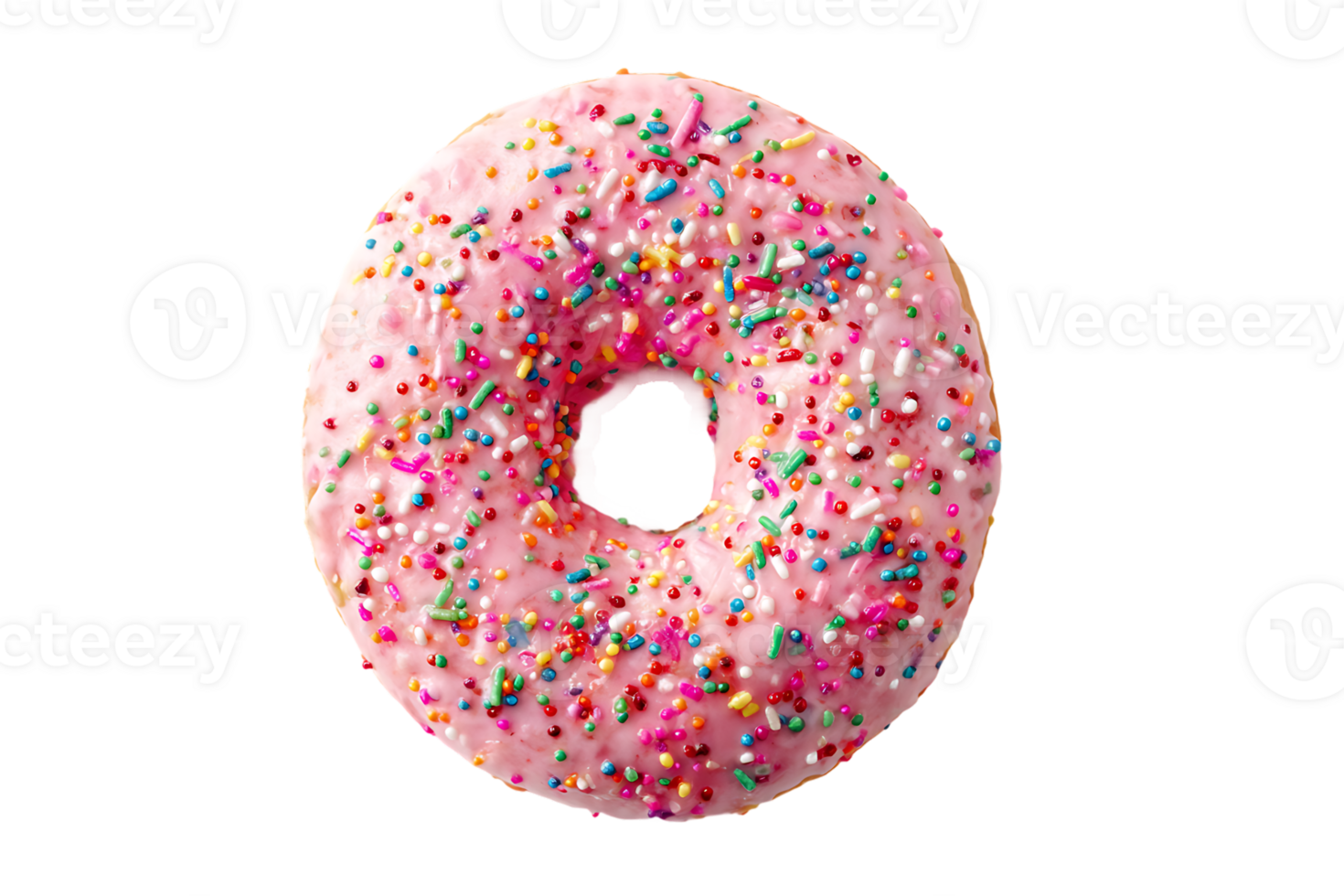Delicious Donut with Pink Frosting and Sprinkles on a Transparent Background Isolated png