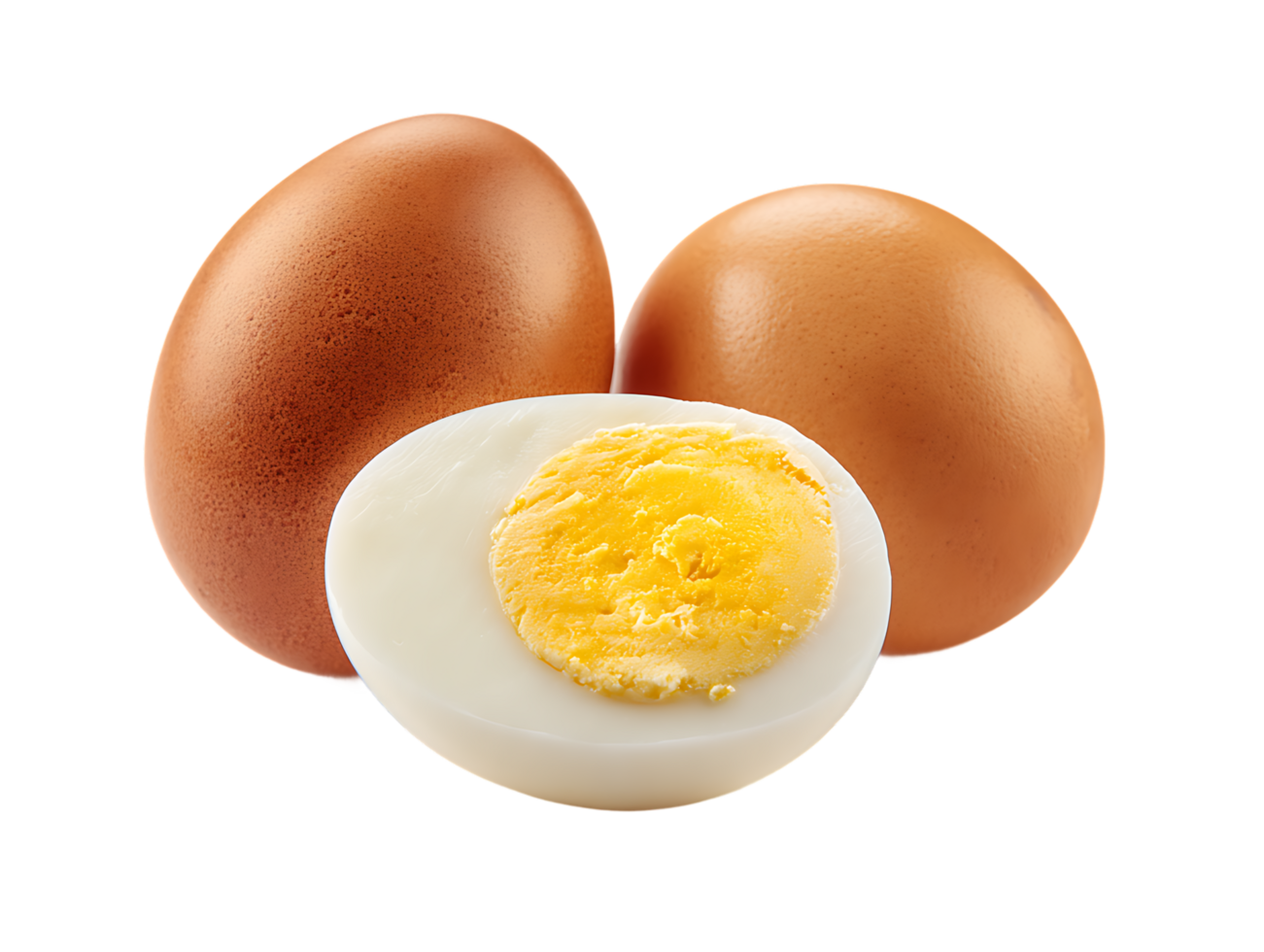Boiled Eggs Halved and Whole on Transparent Background Food Photography Close Up png
