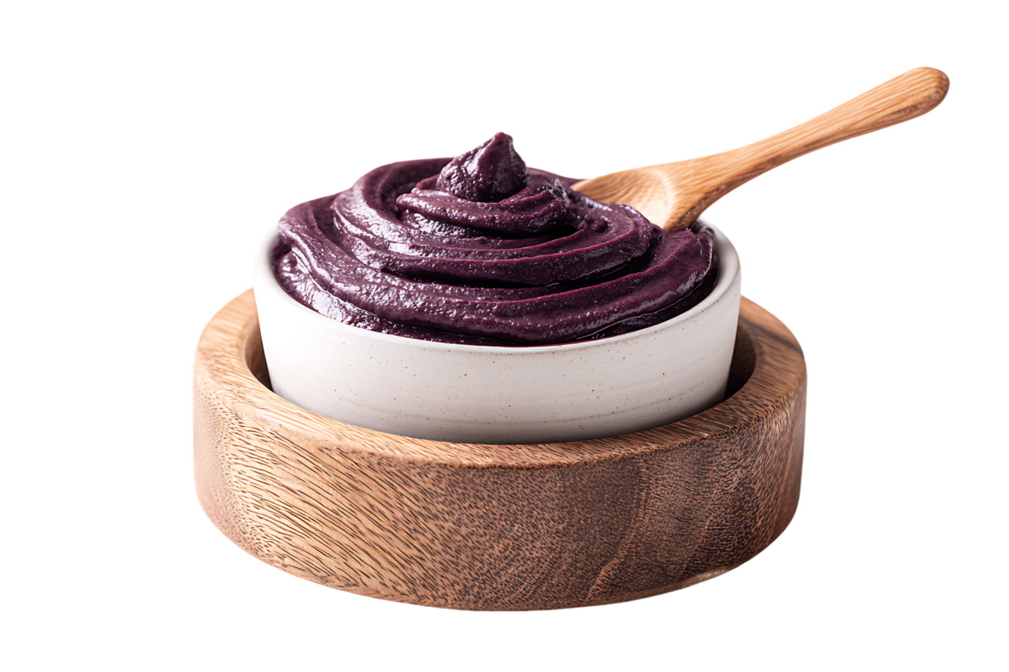 Delicious Acai Bowl with Wooden Spoon Isolated on Transparent Background High Resolution png