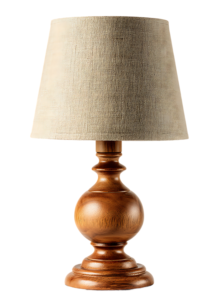Elegant Wooden Table Lamp with Textured Shade Transparent Background Isolated png