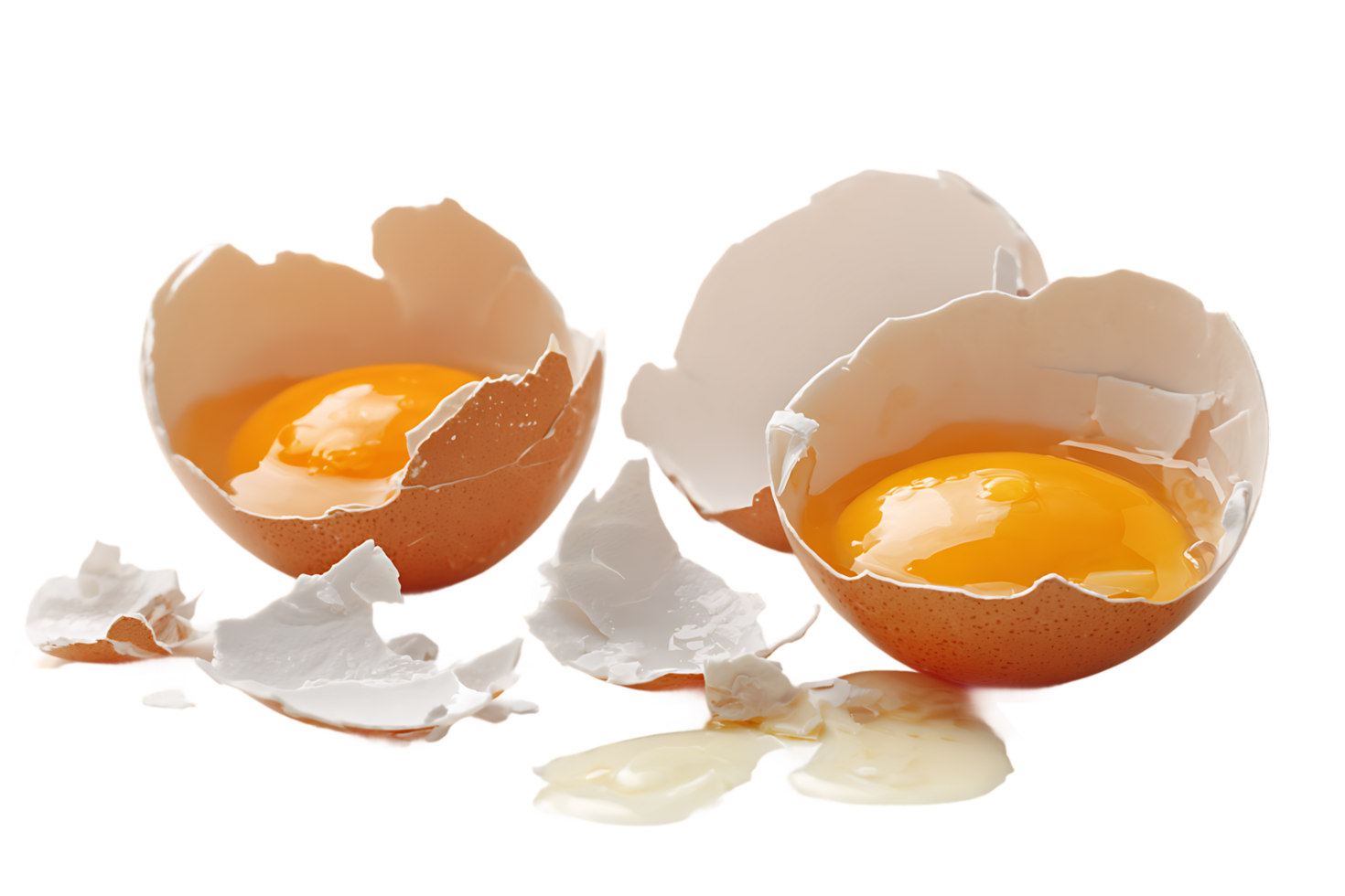Cracked Eggshells with Yolk on Transparent Background Ready to Use png