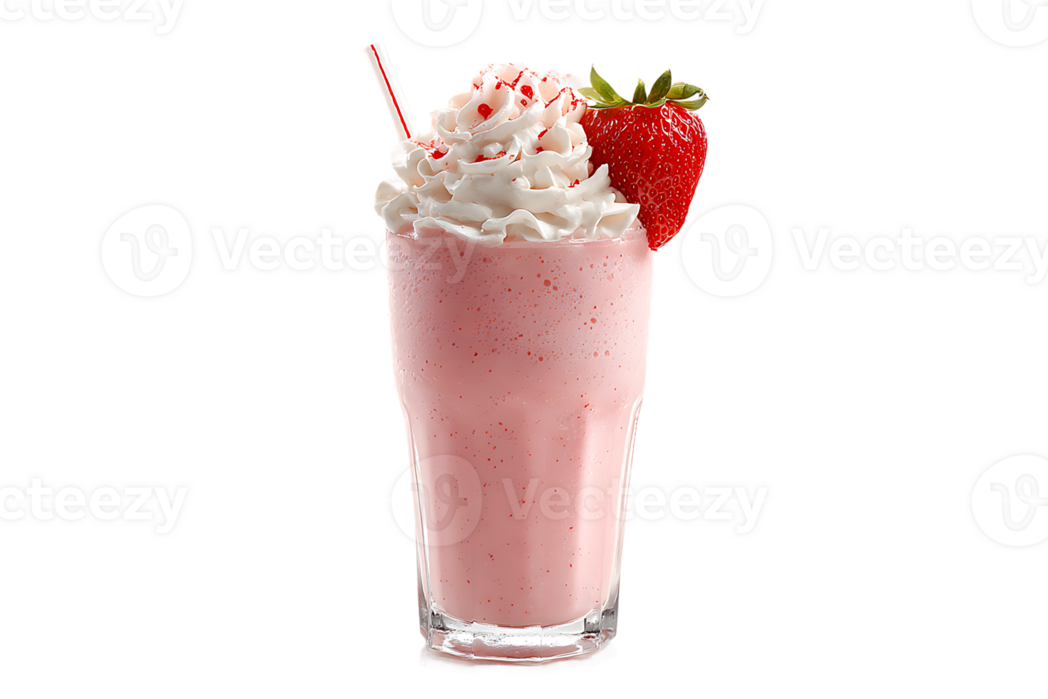 Delicious Strawberry Milkshake with Whipped Cream and Fresh Strawberry on Transparent Background png