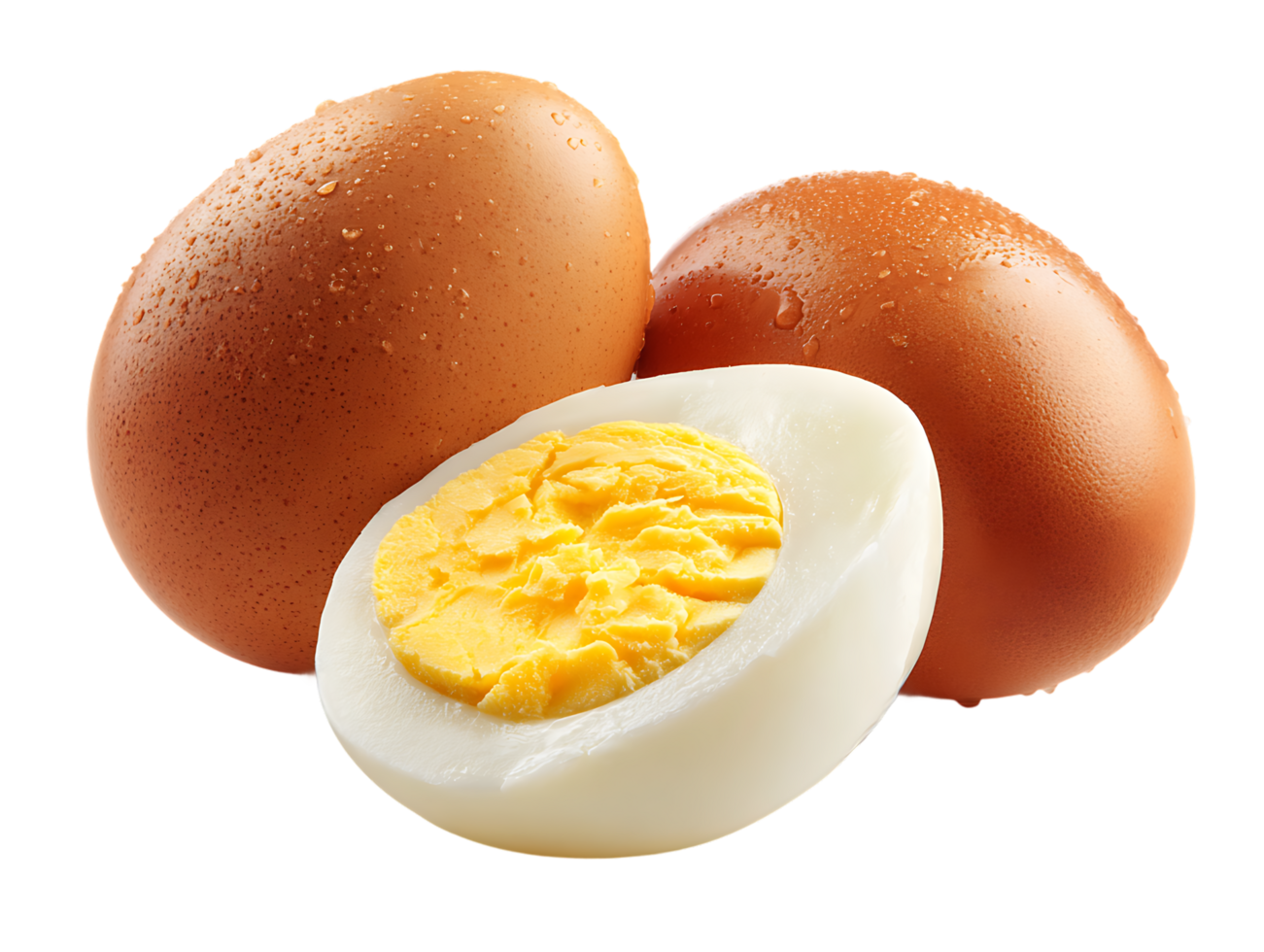 Three Hard Boiled Eggs on Isolated Black Background and High Quality Image png