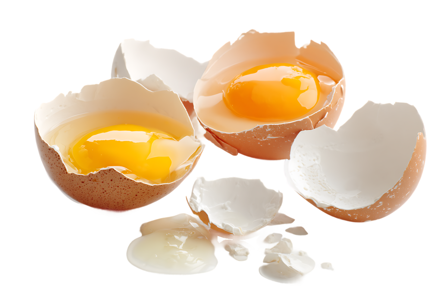 Broken Eggshells with Yolks Food Ingredient Raw Egg Protein Isolate Transparent Background png