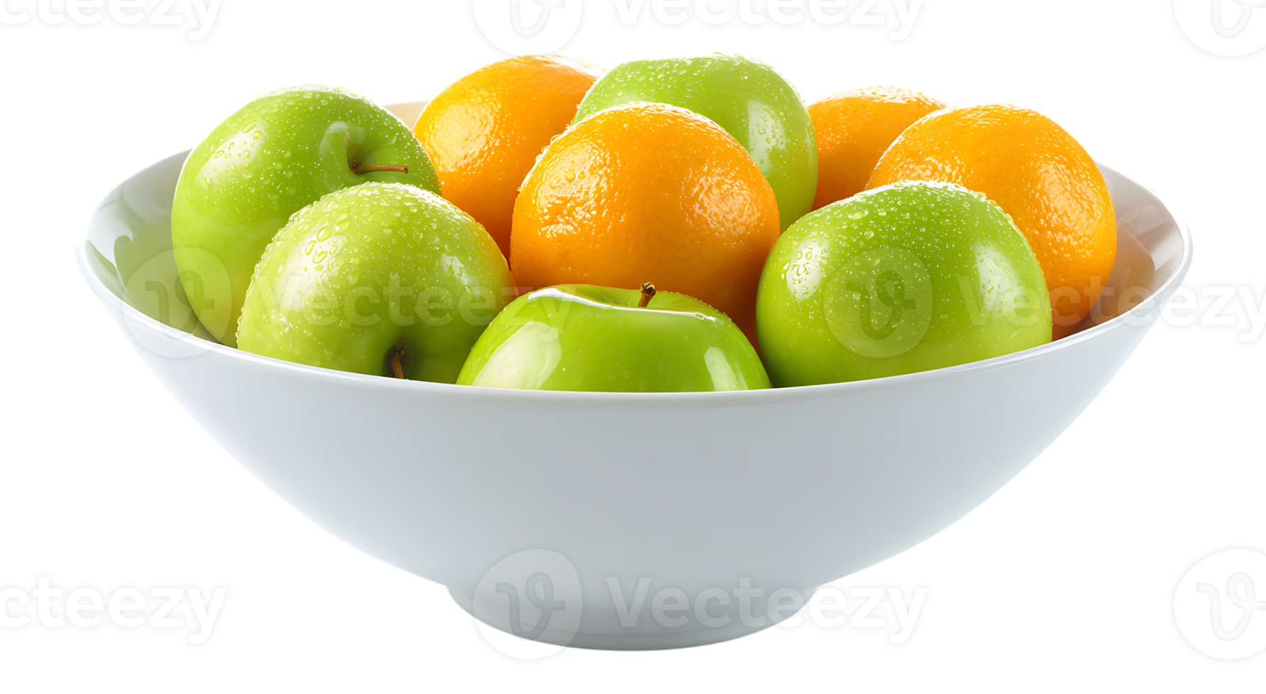 Fresh Apples and Oranges in a White Bowl Transparent Background Isolated png