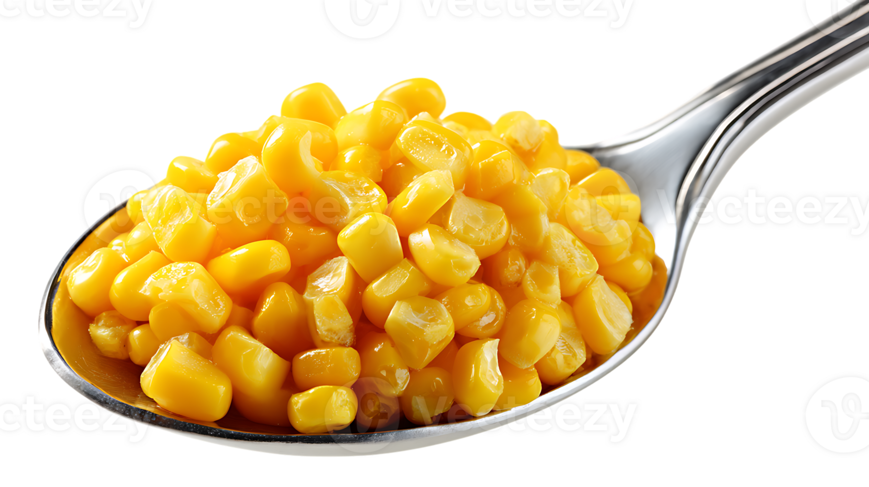 Spoonful of Golden Sweet Corn Kernels on a Transparent Background Isolated png