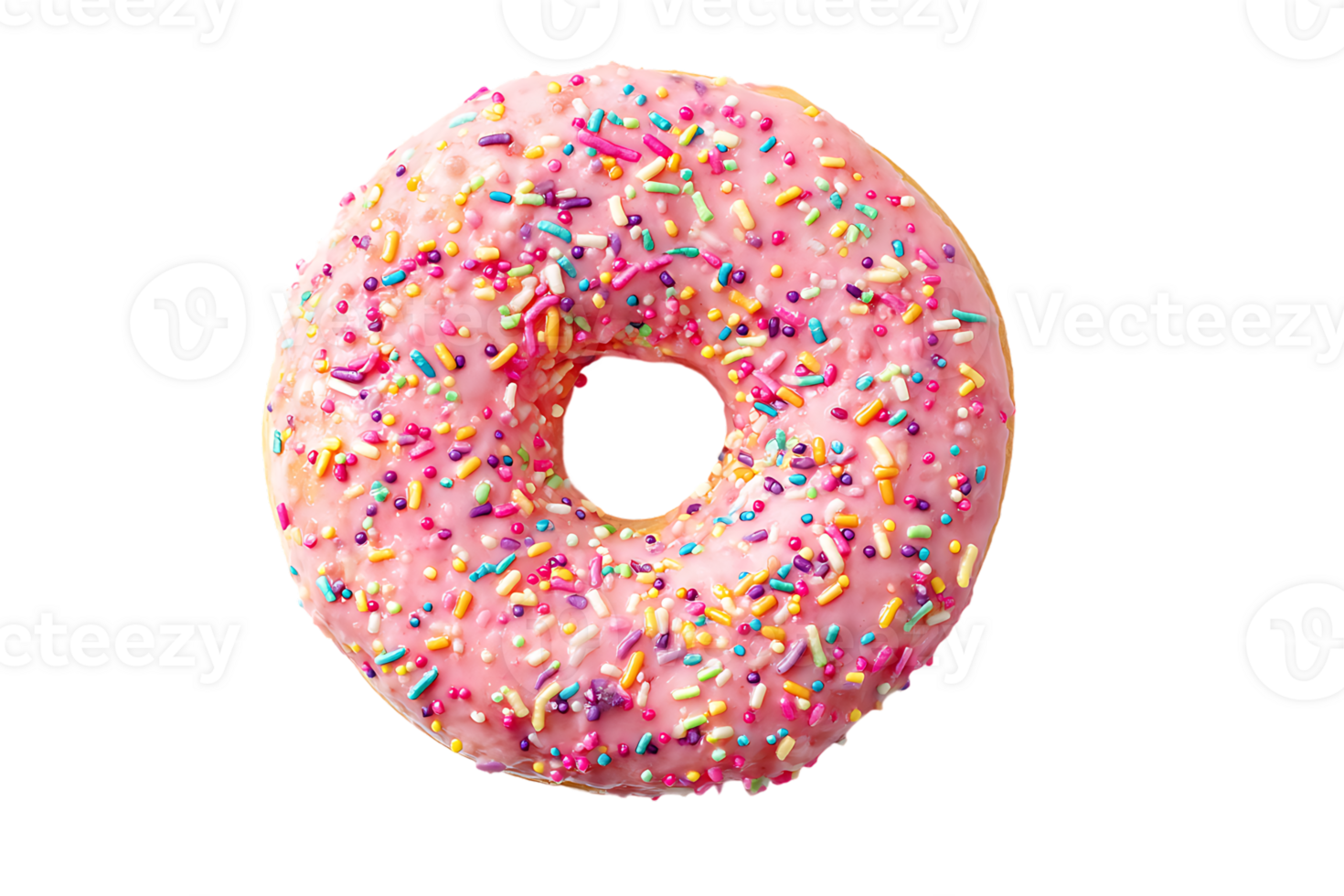 Pink Frosted Donut with Sprinkles Isolated on Transparent Background Sweet Delight Bakery png