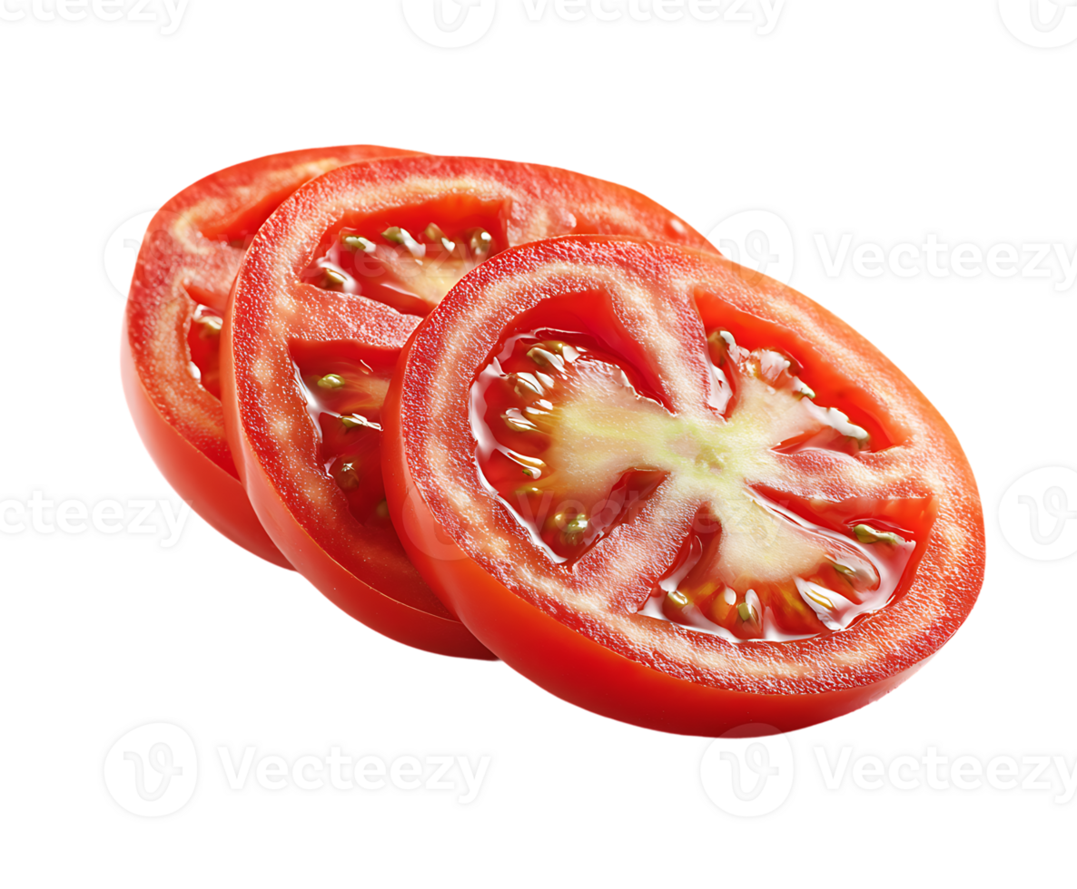 Three Slices of Red Tomato Fresh and Juicy on Transparent Background png