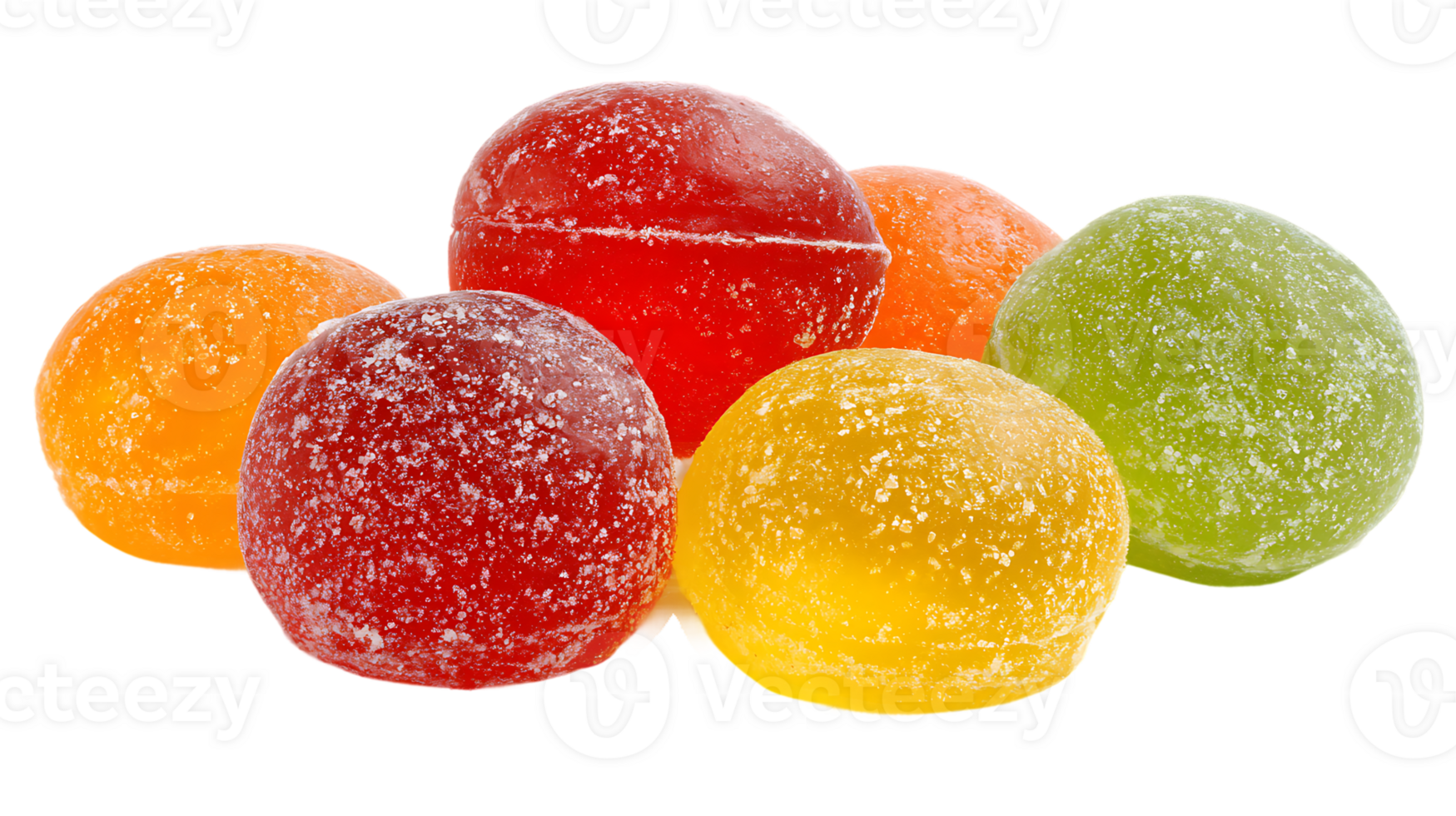 Pile of Colorful Sugar Coated Gummy Candy Pieces on Transparent Background png