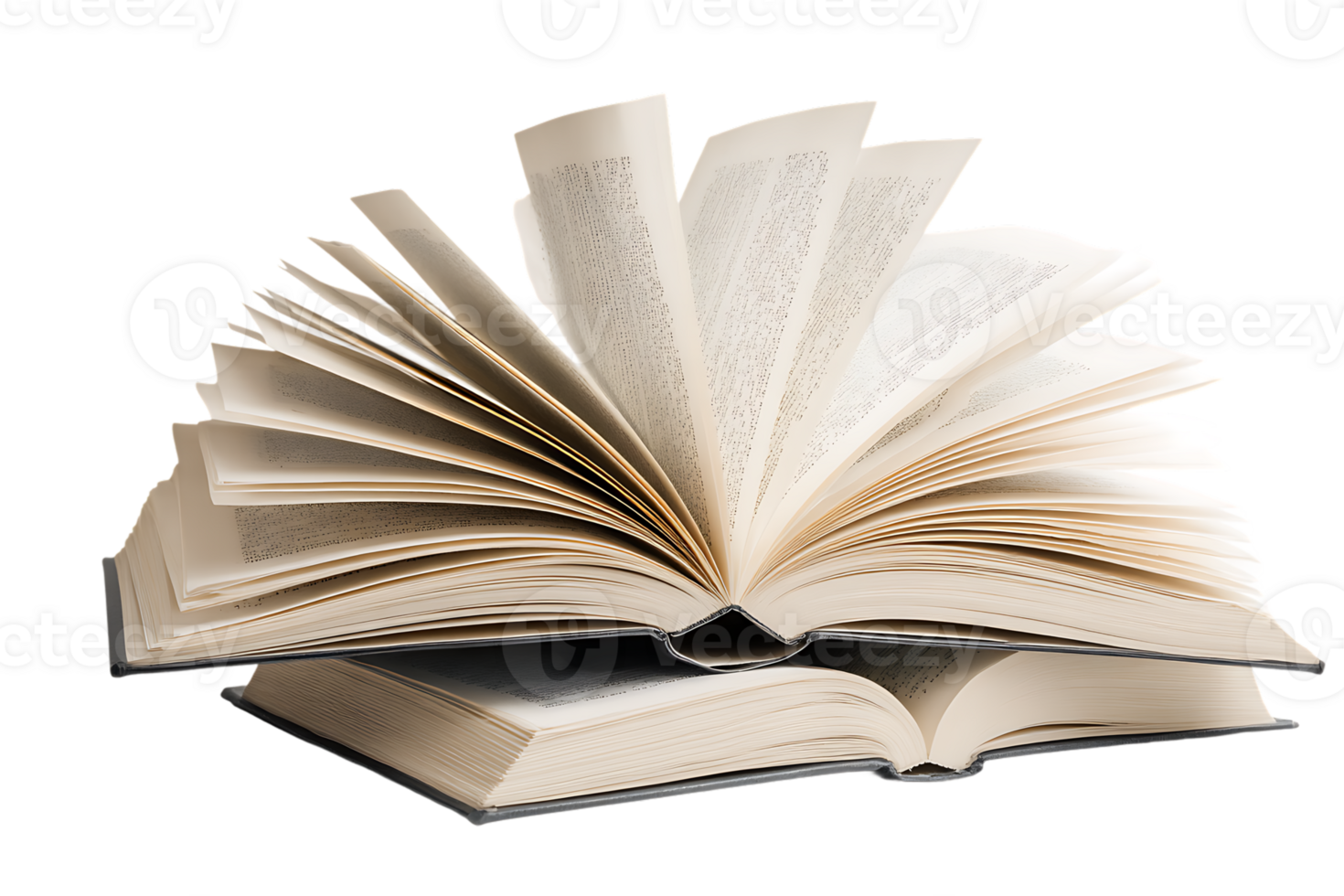 Open Book Stack with Turning Pages on Transparent Background Isolated Image png