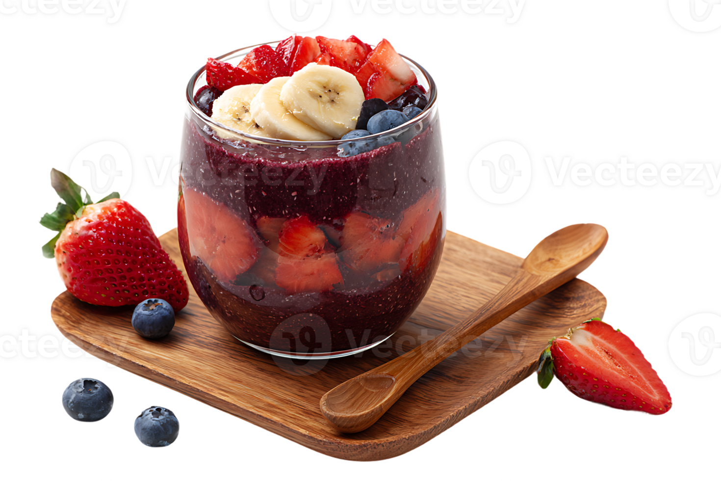Delicious Acai Bowl with Fresh Berries and Banana Isolated on Transparent Background png