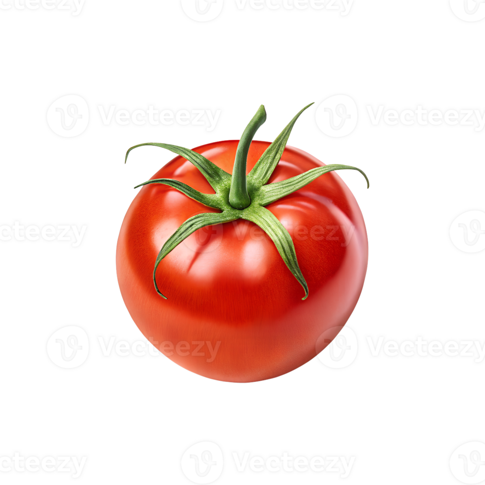 Fresh Ripe Red Tomato with Green Stem on Transparent Background png