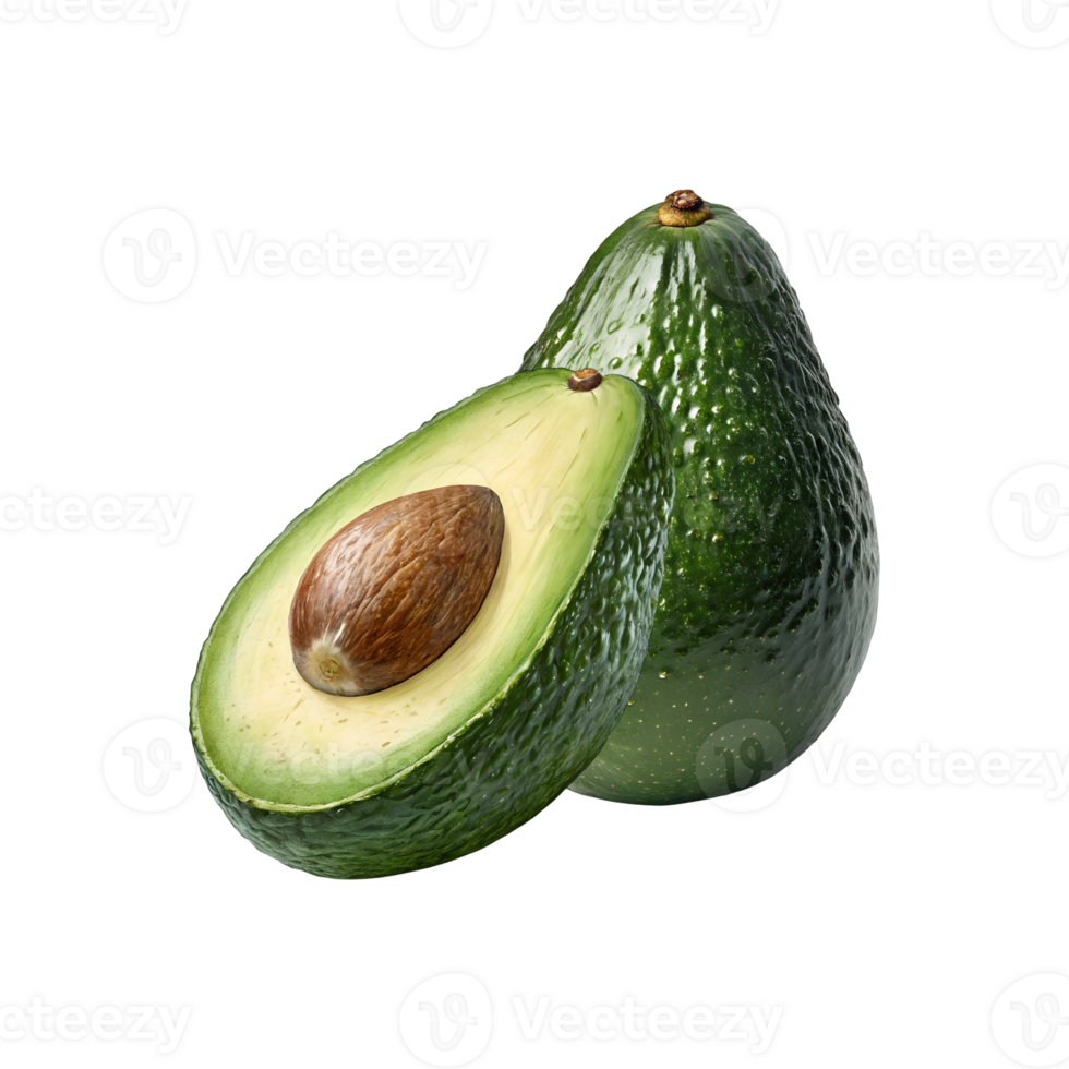 Fresh Avocado Whole and Half with Seed on Transparent Background png