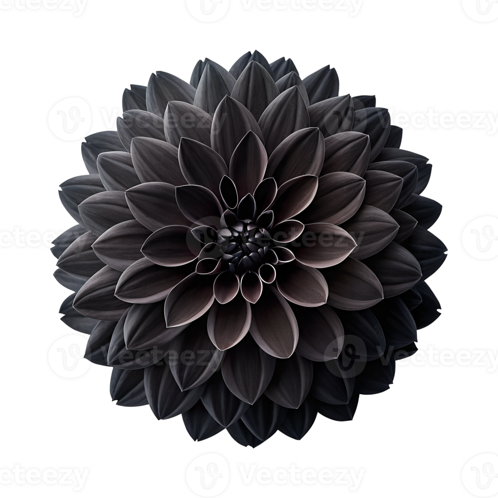 Beautiful black dahlia flower close-up in full bloom isolated on transparent background png
