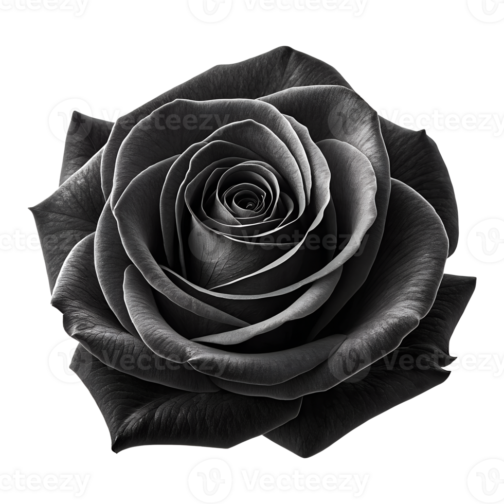 Mysterious Black Rose Close-Up with Elegant Petals on Transparent Background png