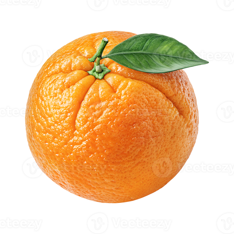 Fresh Ripe Orange with Green Leaf on Transparent Background for Food and Design png