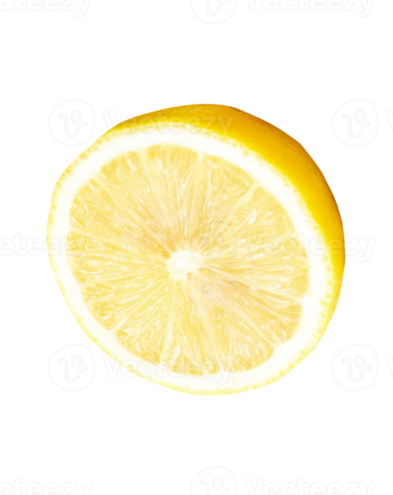 A half of ripe yellow lemon fruit isolated with clipping path in file format png