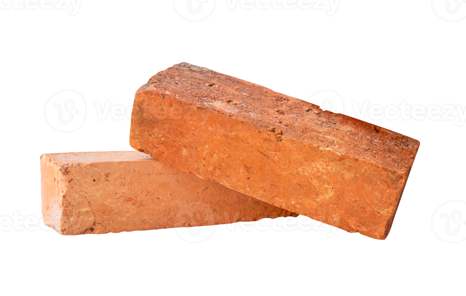 Two red or orange bricks in stack isolated with clipping path in file format png