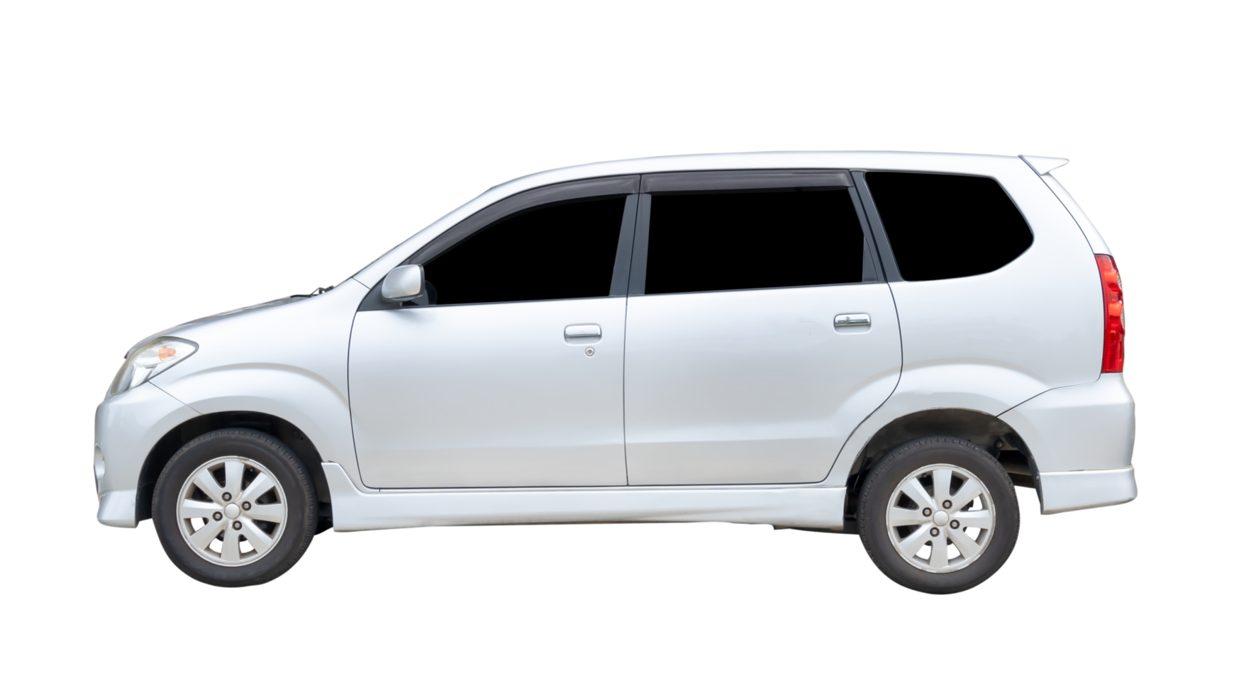 Left side view of mini or small white hatchback car isolated on white background with clipping path in file format png