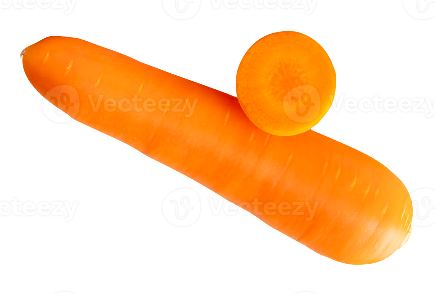 Orange carrot root with slice in circle in stack isolated with clipping path in file format png
