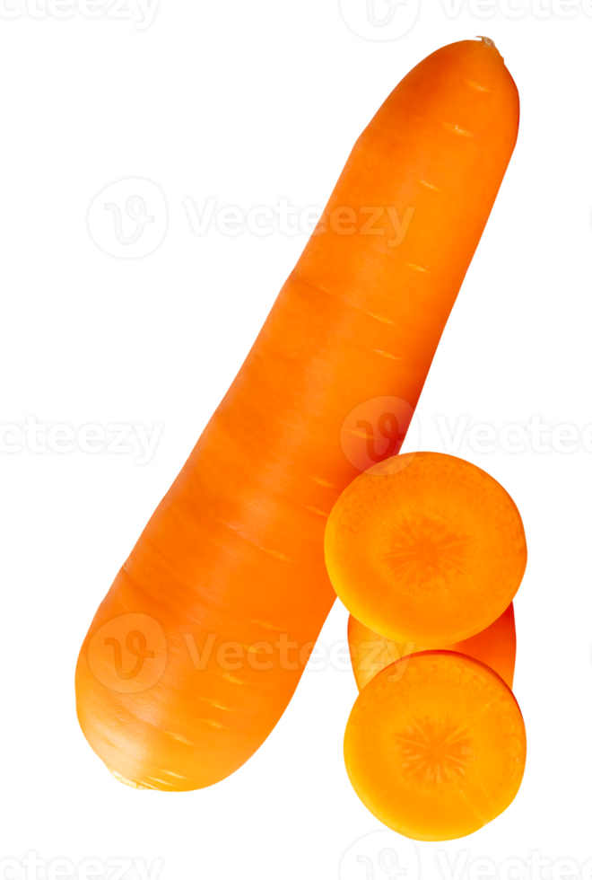 A root of carrot with slices in circles in stack isolated with clipping path in file format png