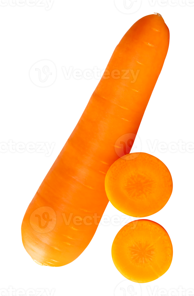 Carrot root with slices in circles in stack isolated with clipping path in file format png