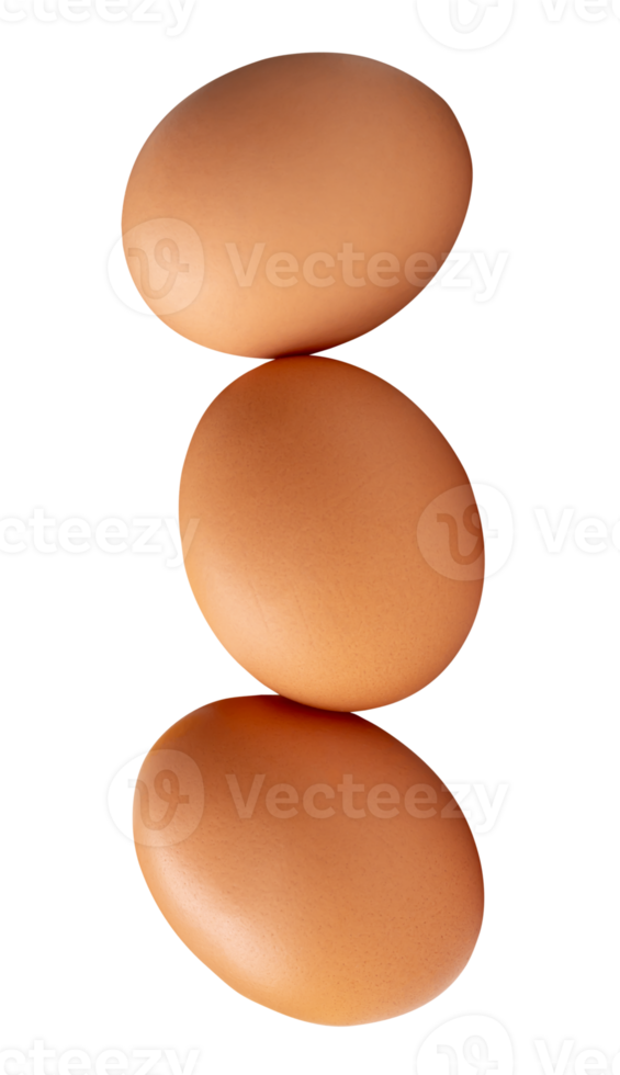 A standing stack of chicken eggs isolated with clipping path in file format png