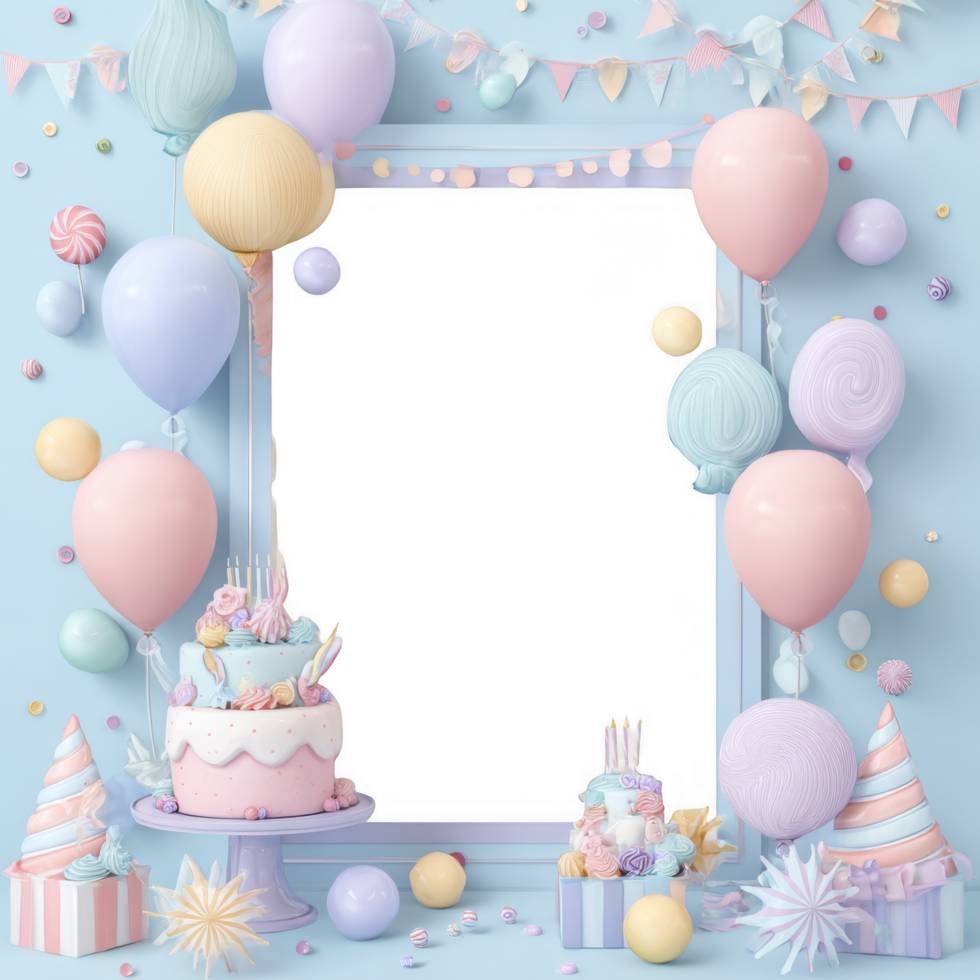 Colorful birthday party scene featuring cake, balloons, and festive decorations creates joyful png