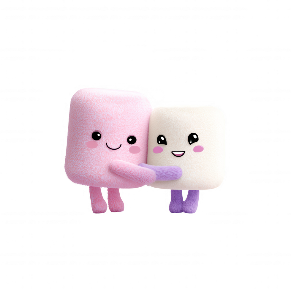 Cute marshmallow characters hugging, showcasing friendship and joy png