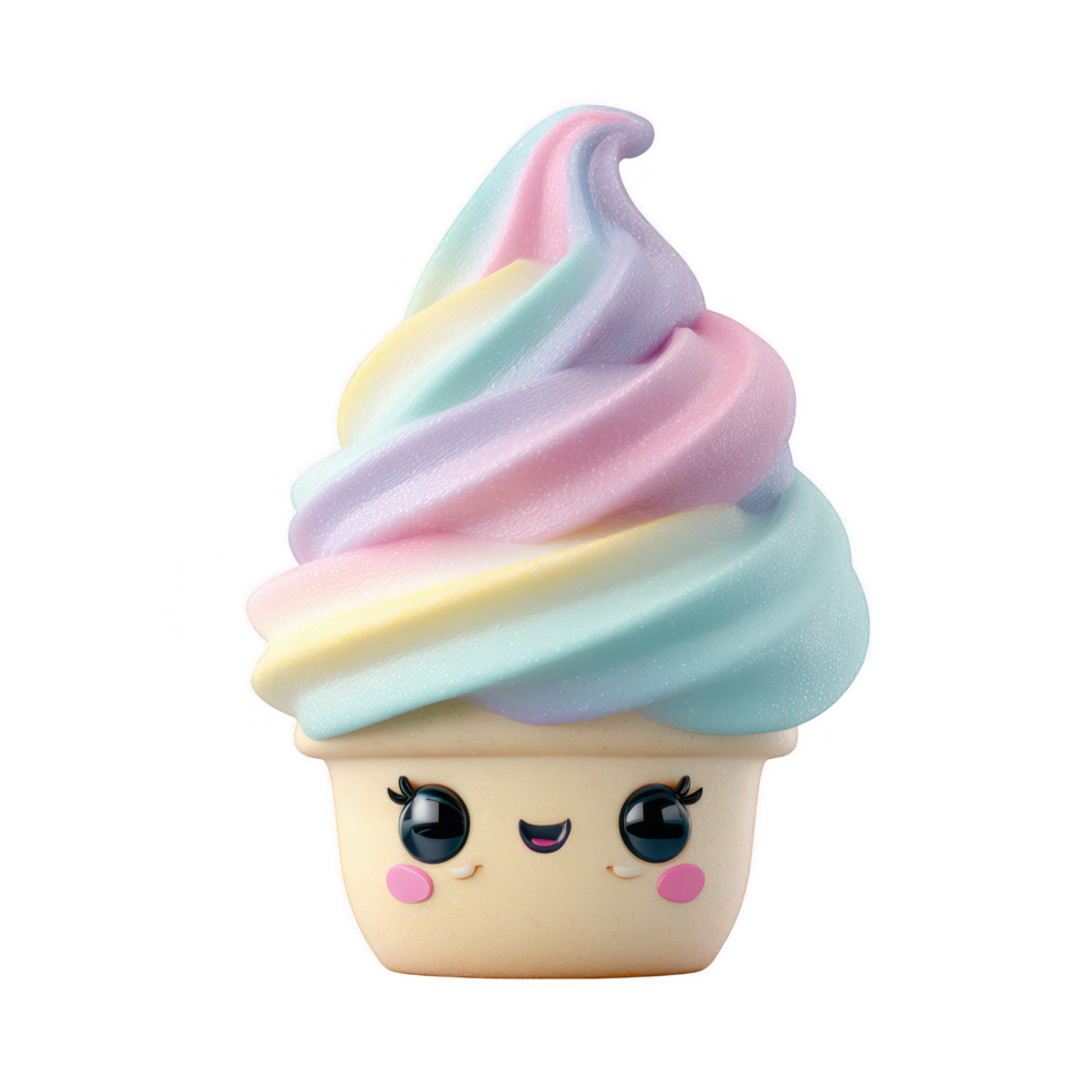 Cute soft serve ice cream character with pastel colors and happy expression png