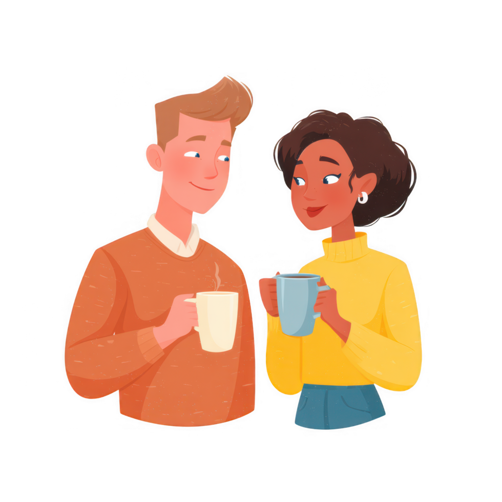 Cozy couple enjoying coffee together in warm atmosphere, sharing moment of connection png