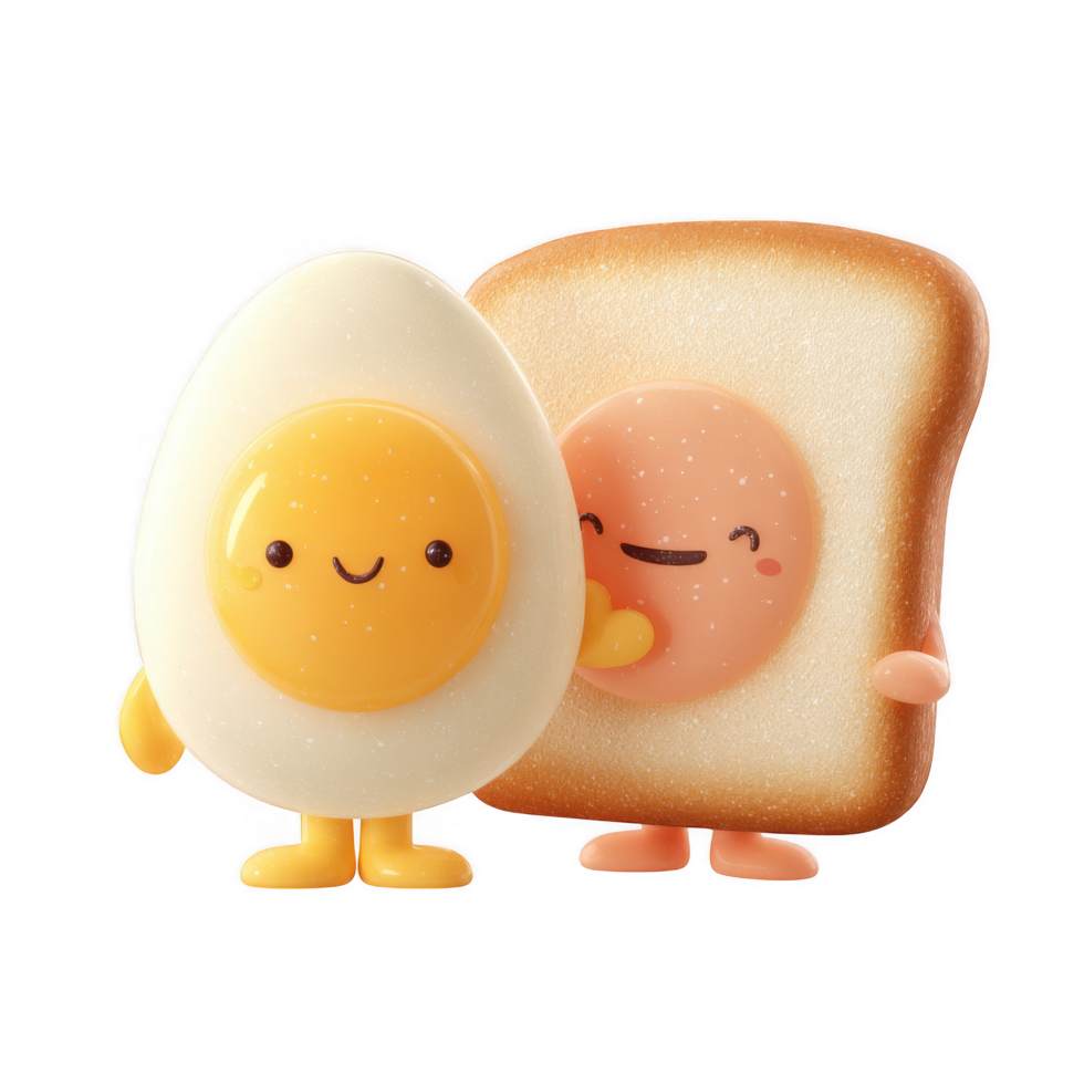 Cute egg and toast characters bring joy to breakfast time with their playful expressions png