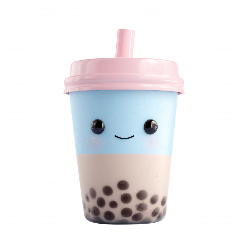 Cute boba tea cup with smile, pastel colors, and playful design png