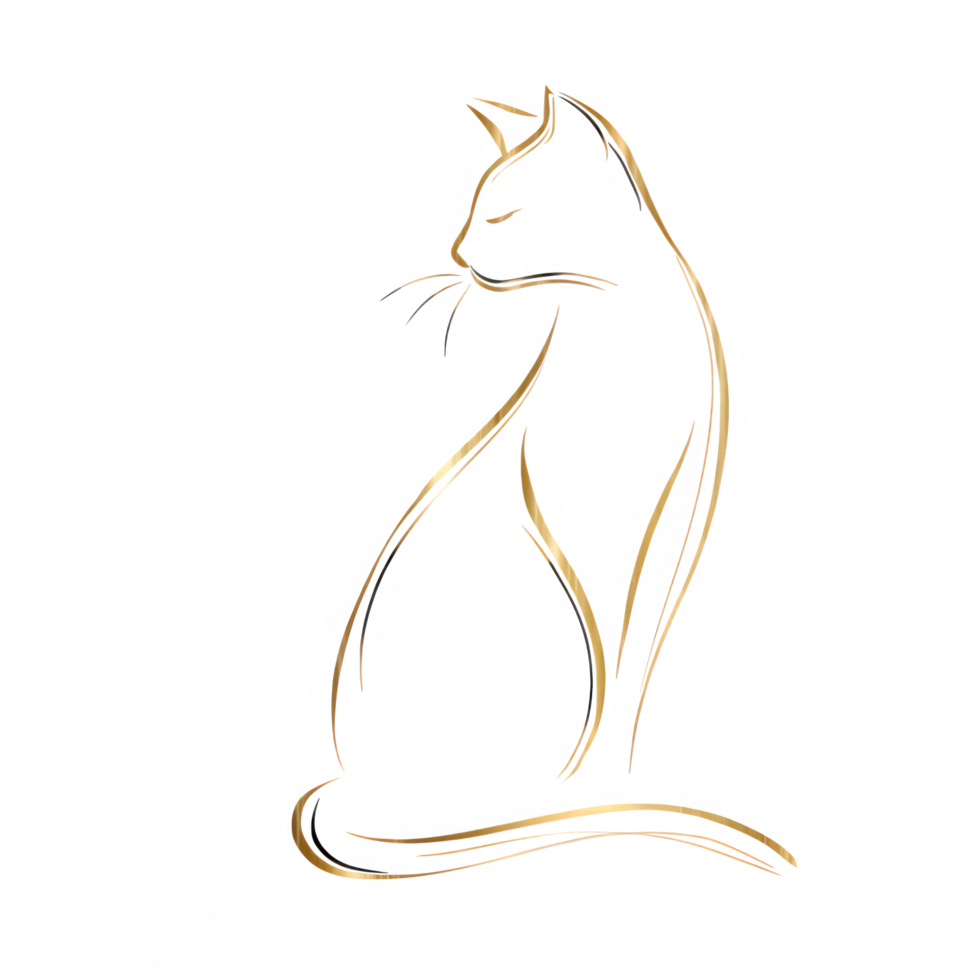 Stylish cat silhouette in gold line art, showcasing elegance and grace. This artistic representation captures essence of pet, perfect for various design projects png