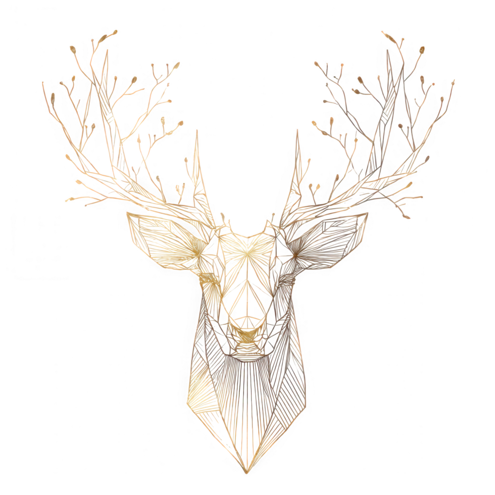 Stylized deer head illustration featuring intricate geometric lines and branches, creating abstract and artistic representation. This unique design combines nature and modern art, evoking sense png