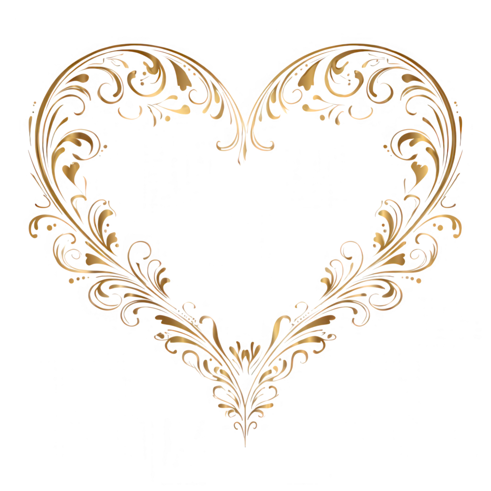 Elegant heart shape design featuring intricate gold line art and floral elements, perfect for expressing love and affection in various creative projects png