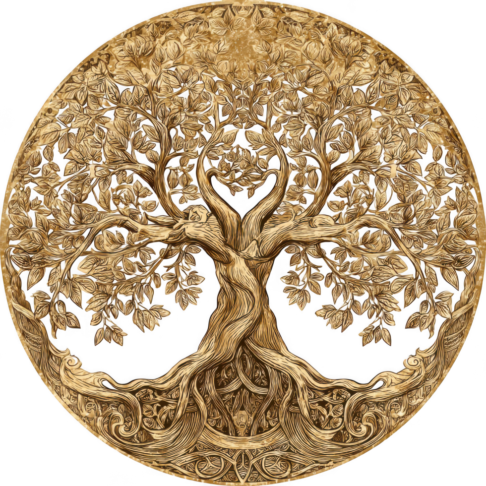 Beautifully crafted tree of life design, featuring intricate details and golden hue. This symbolic element represents growth, strength, and interconnectedness, evoking sense of harmony and meaning png