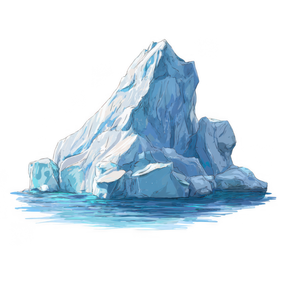Large, majestic iceberg floats in calm waters, showcasing its stunning blue and white hues. This natural wonder highlights beauty of Arctic environment and raises awareness about climate change png