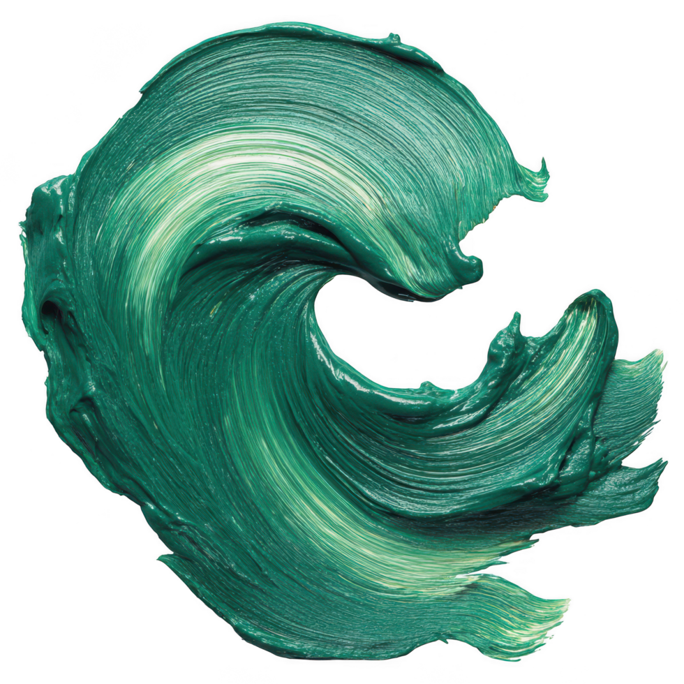 Vibrant wave created with oil paint strokes, showcasing rich green color and dynamic texture. This artistic element captures essence of movement and fluidity, evoking sense of energy png