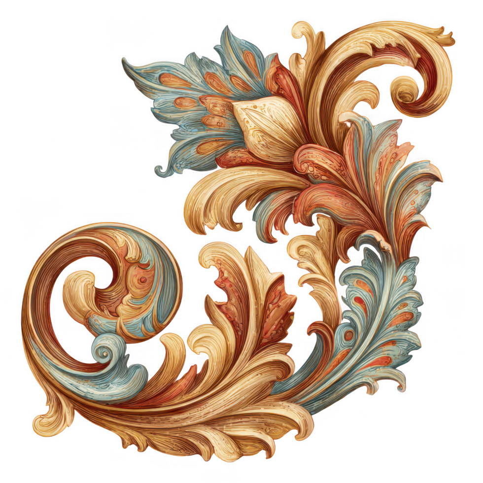 Beautifully intricate hand drawn paisley swirl design featuring elegant floral elements in warm tones of orange, blue, and cream. This textile design exudes sense of artistry and sophistication png