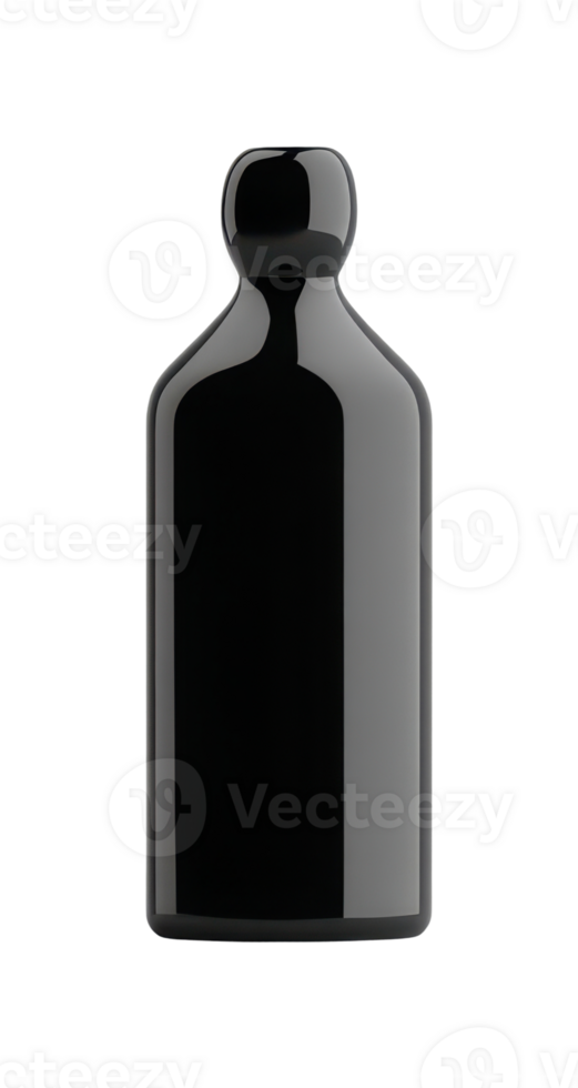 Sleek black glass bottle with rounded cap png