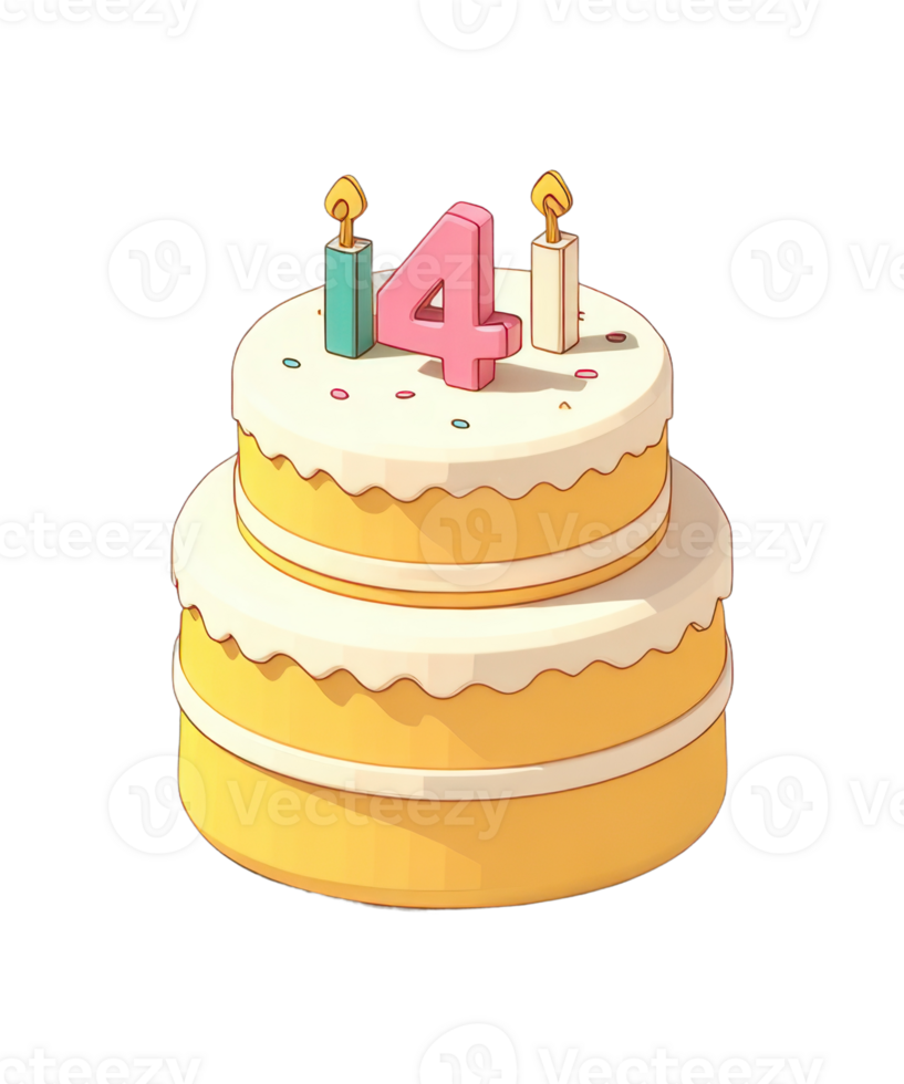 Colorful cartoon cake with number four candles for birthday celebration png