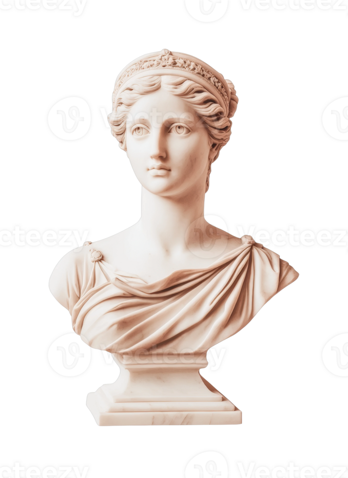 Marble bust of classical female figure wearing crown png