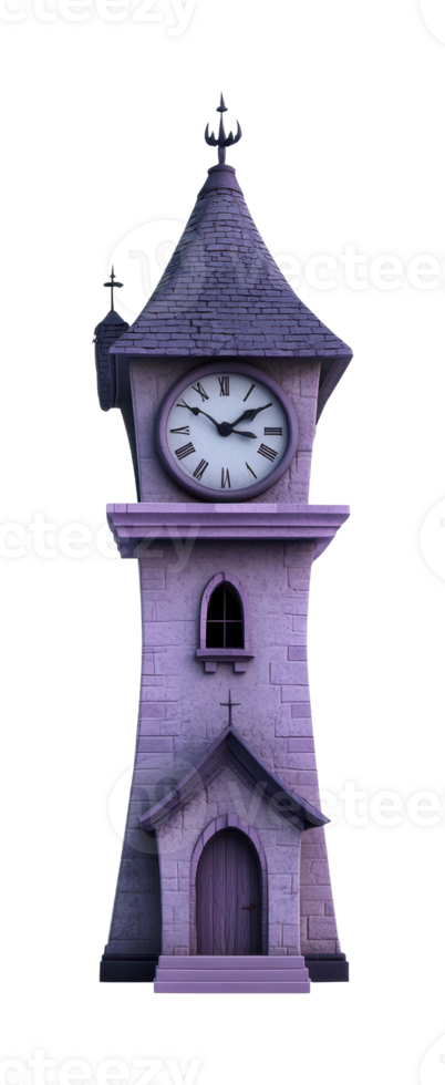 A purple clock tower with a clock on top png