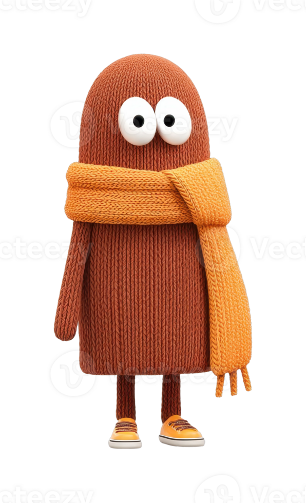 Knitted character with orange scarf and sneakers png